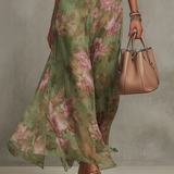 Serena ™ Duga haljina zelena cvjetna u chiffon s halter izrezom