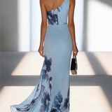 Victoria | Satin Ink Print Haljina Maxi s Otvorenim Ramena