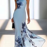 Victoria | Satin Ink Print Haljina Maxi s Otvorenim Ramena