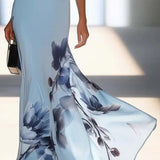 Victoria | Satin Ink Print Haljina Maxi s Otvorenim Ramena
