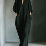 Alessandra • Duga crna minimalistička haljina oversized s kimono rukavima