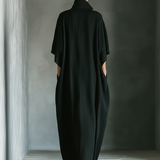 Alessandra • Duga crna minimalistička haljina oversized s kimono rukavima