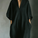 Alessandra • Duga crna minimalistička haljina oversized s kimono rukavima