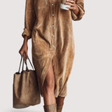 Calina™ | Opuštena midi haljina od samta s džepovima