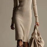 Lena – Ribbed Button Knit Midi haljina