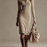 Lena – Ribbed Button Knit Midi haljina