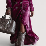 Evelis™ | Ljubičasta dugačka haljina s gumbima, baršunastog materijala i kroja sakoa