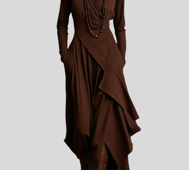 Giorgia – Asimetrična Maxi Haljina S Naborima I Visokim Ovratnikom