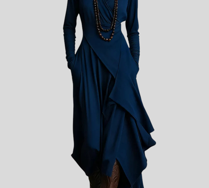 Giorgia – Asimetrična Maxi Haljina S Naborima I Visokim Ovratnikom