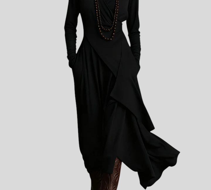 Giorgia – Asimetrična Maxi Haljina S Naborima I Visokim Ovratnikom