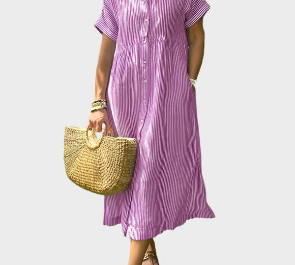 Prugasto košulja haljina s ukrasnim krilcima, gumbima i funkcionalnim džepovima