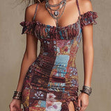 Midi haljina u cvjetnom saten boho-chic