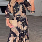 Sylvie™ | Ženska elegantna haljina s printom s rukavima 3/4 duljine i strukiranim strukom