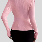 Zoja - Rebrasta Majica S V-Izrezom I Čipkastim Rukavima