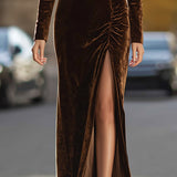 Scarlett - Velvet High Slit Maksi haljina