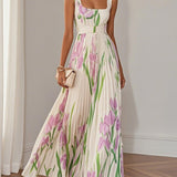 Marie | Bijela plisirana cvjetna chiffon maxi haljina