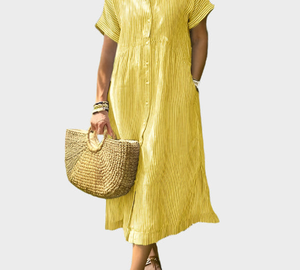 Prugasto košulja haljina s ukrasnim krilcima, gumbima i funkcionalnim džepovima