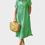 Prugasto košulja haljina s ukrasnim krilcima, gumbima i funkcionalnim džepovima