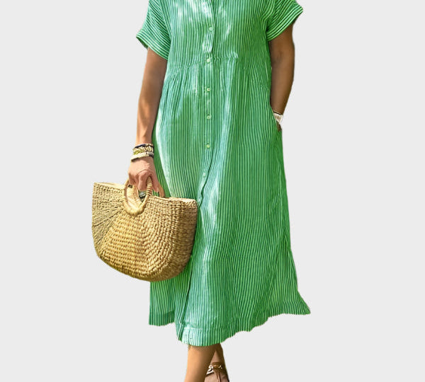 Prugasto košulja haljina s ukrasnim krilcima, gumbima i funkcionalnim džepovima