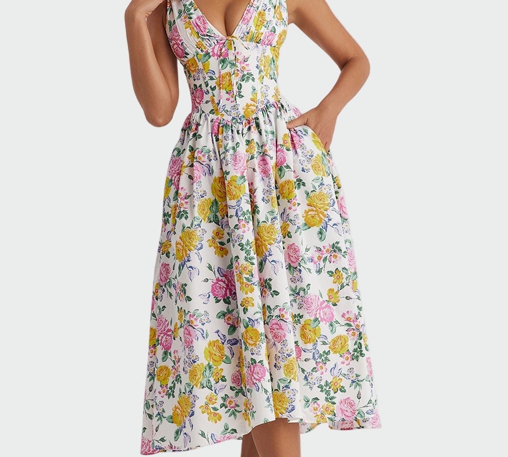 Midi haljina s romantičnim cvjetnim uzorkom