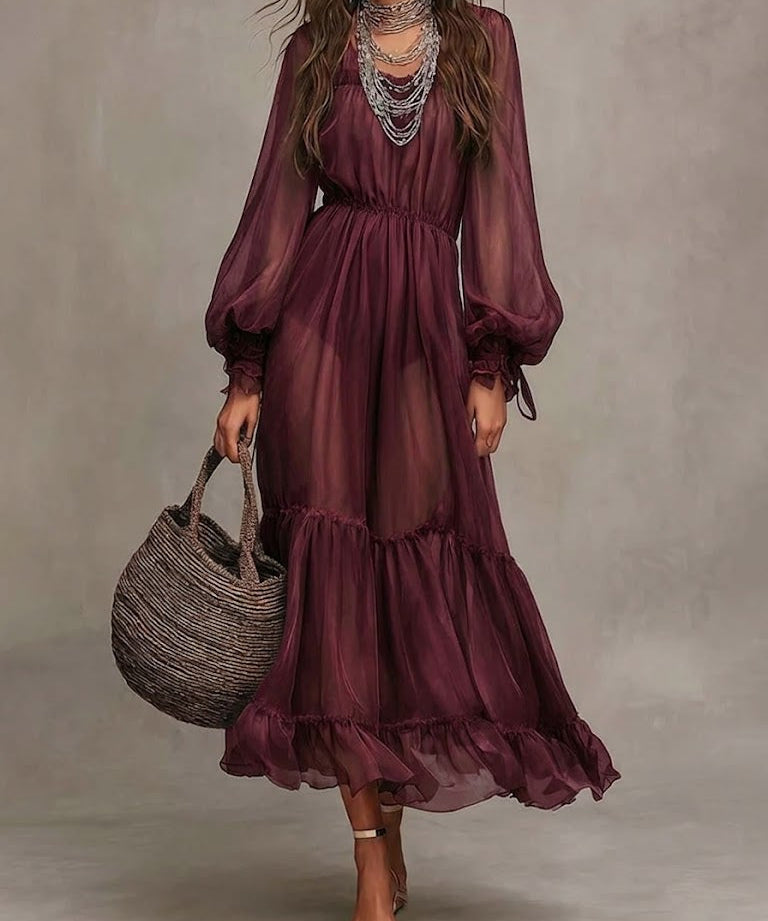 Gerda | Elegantna Midi Haljina s V-Izrezom
