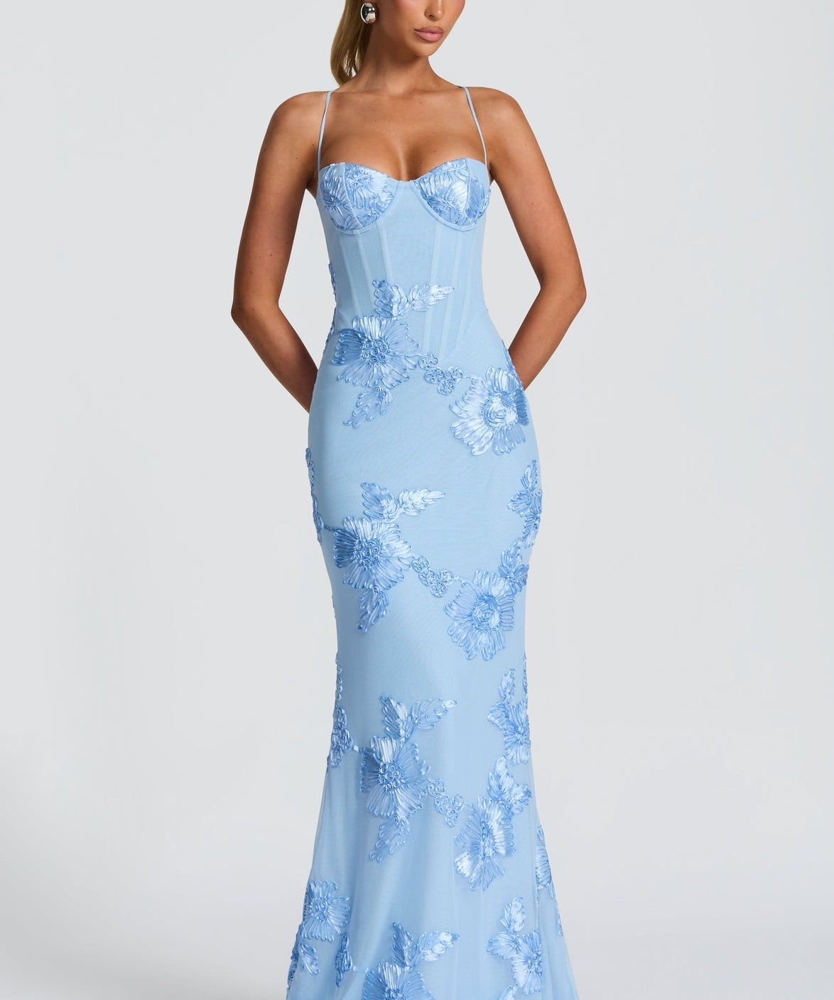 Cvjetna Appliqué Korset Maxi Haljina – Nerida