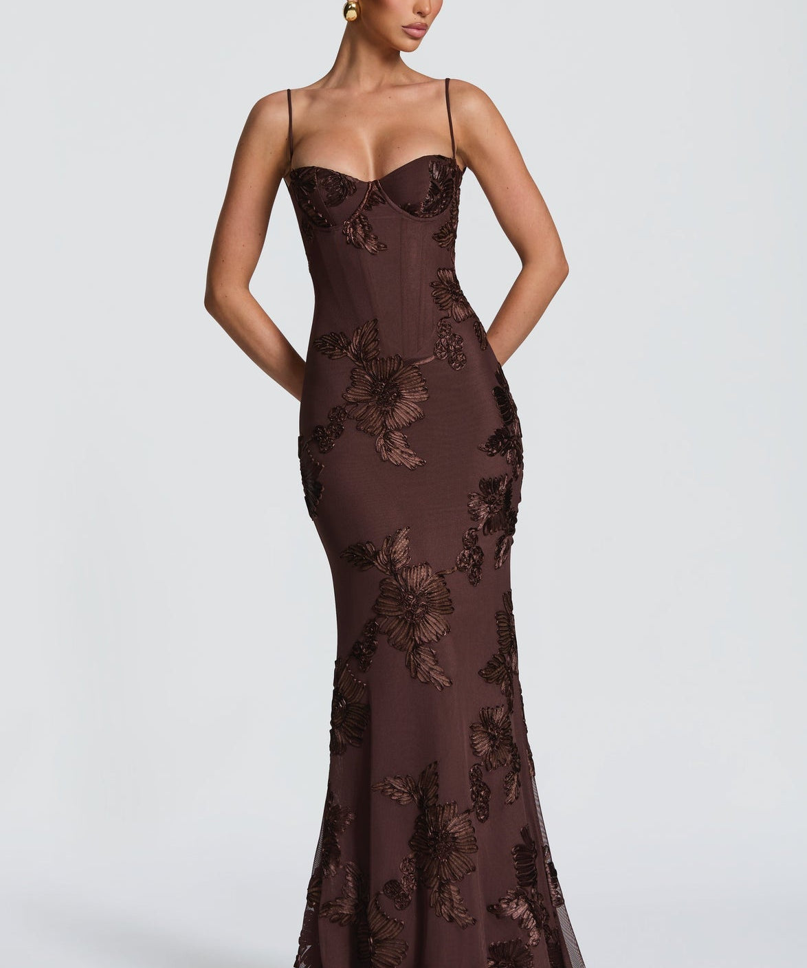Cvjetna Appliqué Korset Maxi Haljina – Nerida