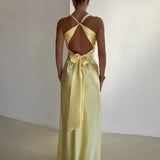 Halter Maxi Haljina Nabrana Bez Leđa Satenska – Marielle