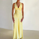 Halter Maxi Haljina Nabrana Bez Leđa Satenska – Marielle