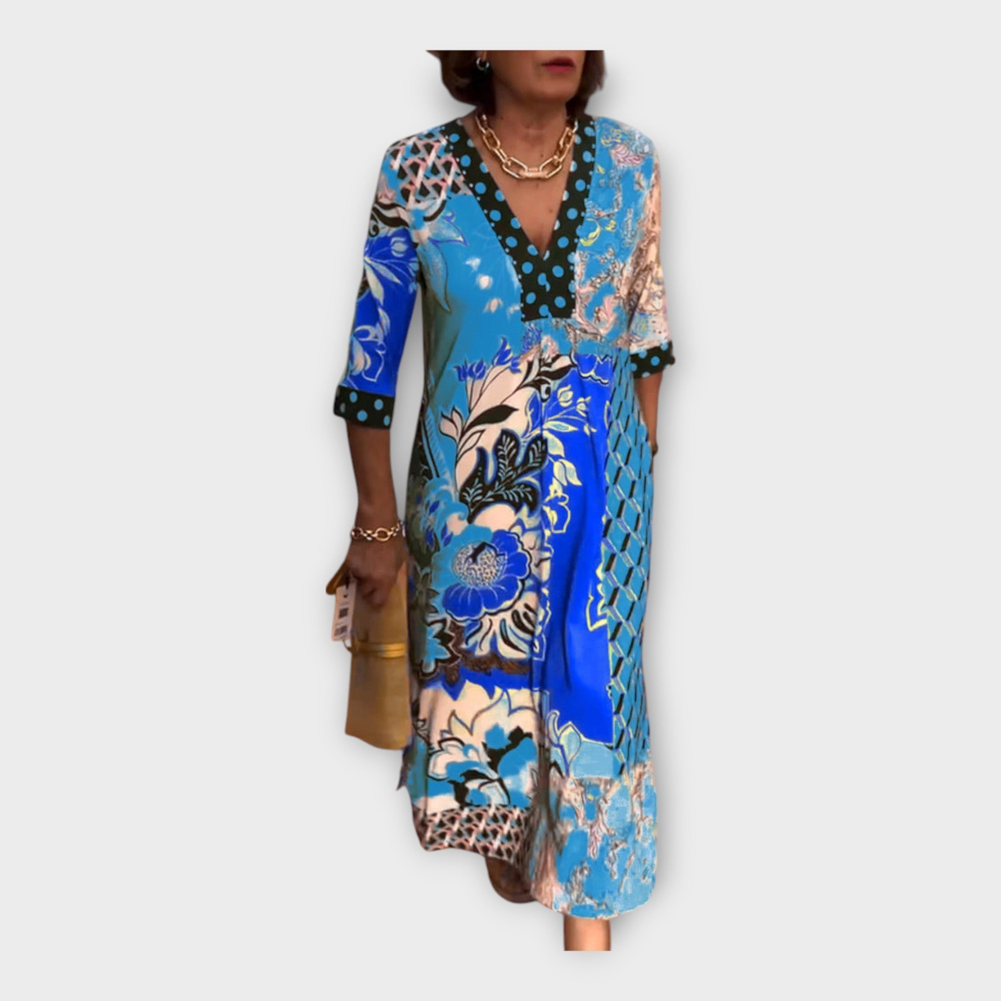 Višebojna haljina s gumbima i 3/4 rukavima