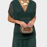 Iselina | Duga haljina s naborima za žene s elegantnim V izrezom | Fluido