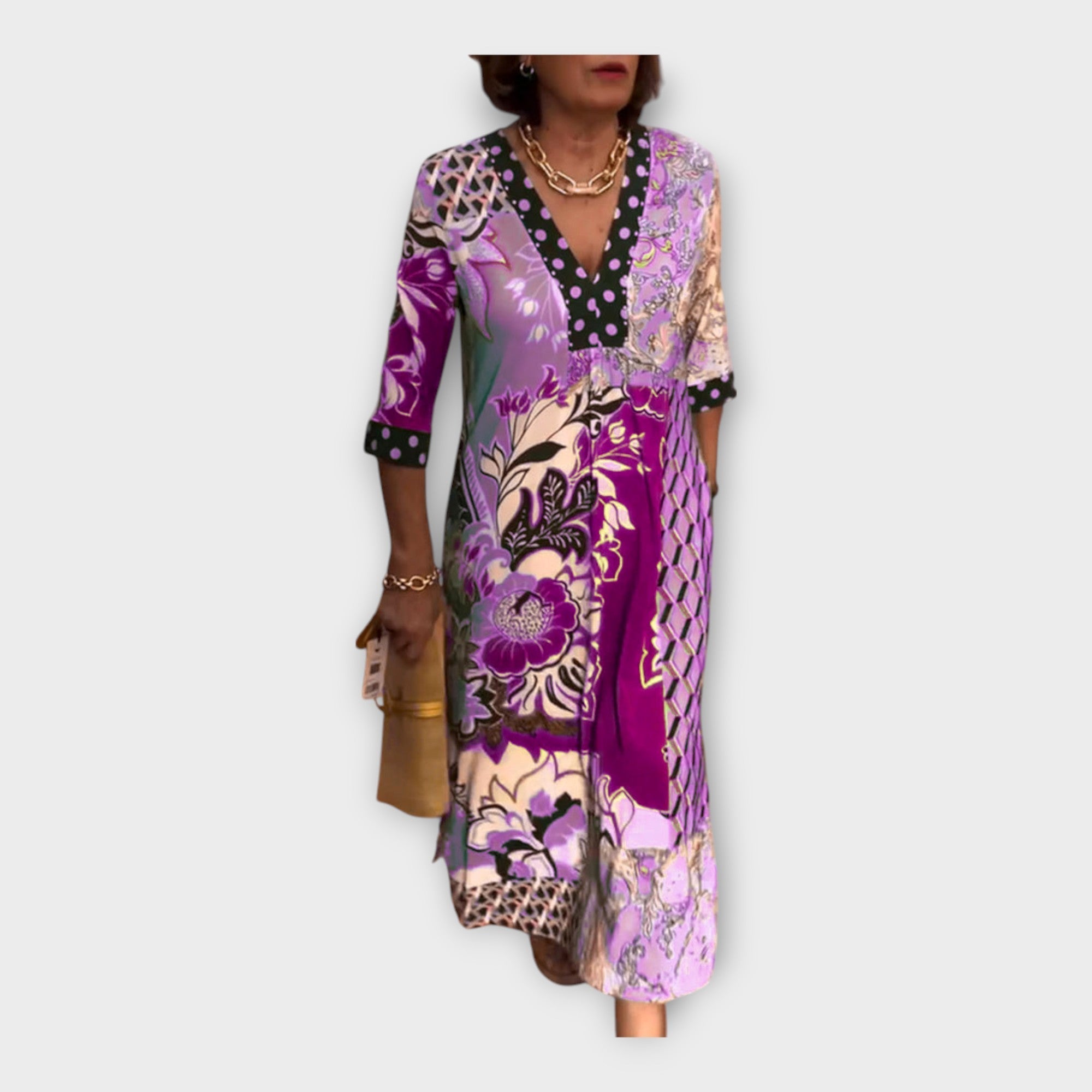 Višebojna haljina s gumbima i 3/4 rukavima