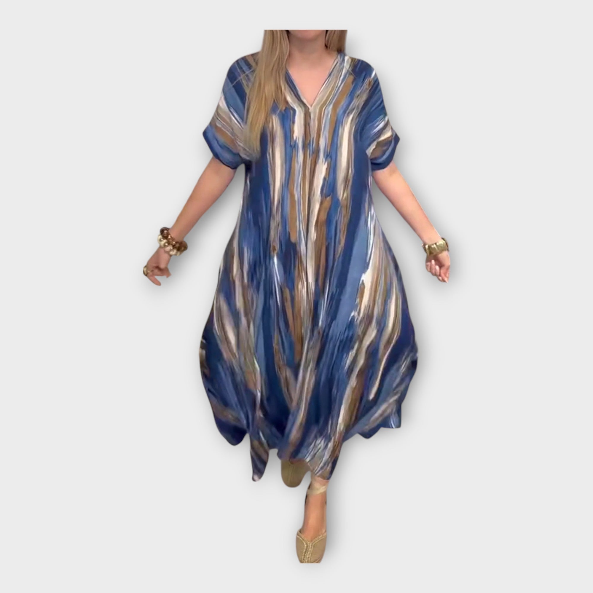 Dugački kaftan s V izrezom i širokim rukavima