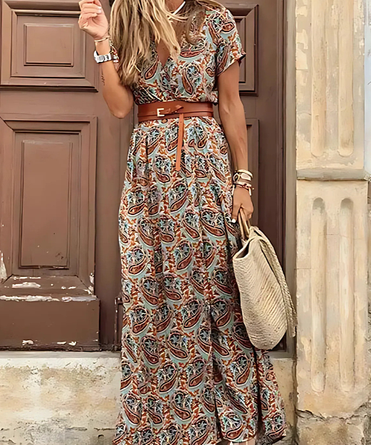 Justine™ | Zračna Boho Maxi Haljina s Usklađenim Pojasevima