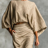 JULIA | Opušteni Batwing Lineni Top i Drapirana Maxi Suknja Set