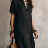 BLAKE | Moderni Boho Opušteni Crni Midi Haljina