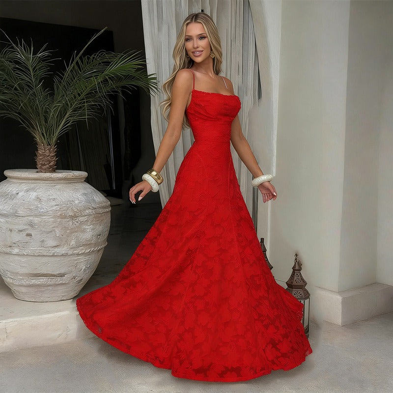 SOFIA – Elegantna čipkasta maxi haljina - Crvena