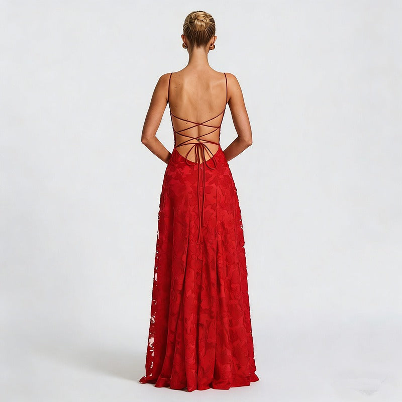 SOFIA – Elegantna čipkasta maxi haljina - Crvena