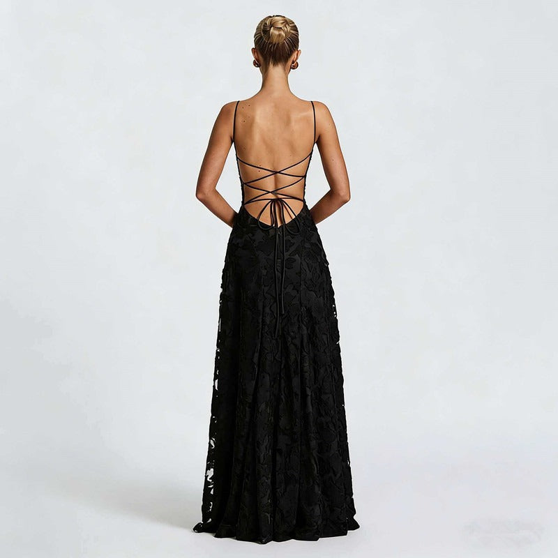 SOFIA – Elegantna čipkasta maxi haljina - Crna