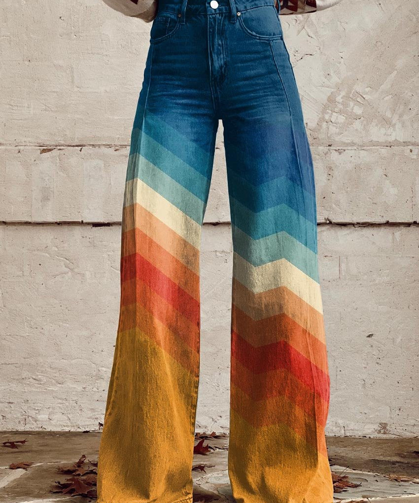 Léa - Elegantne Retro Zigzag Hlače