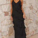 Ženska Maxi Haljina, Halter Izrez, Ruffles u Rasporedu – Harriet