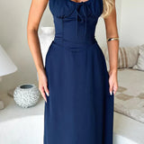 Valentina | ženski Wedding Guest Spaghetti Strap preklopna maksi haljina večernja