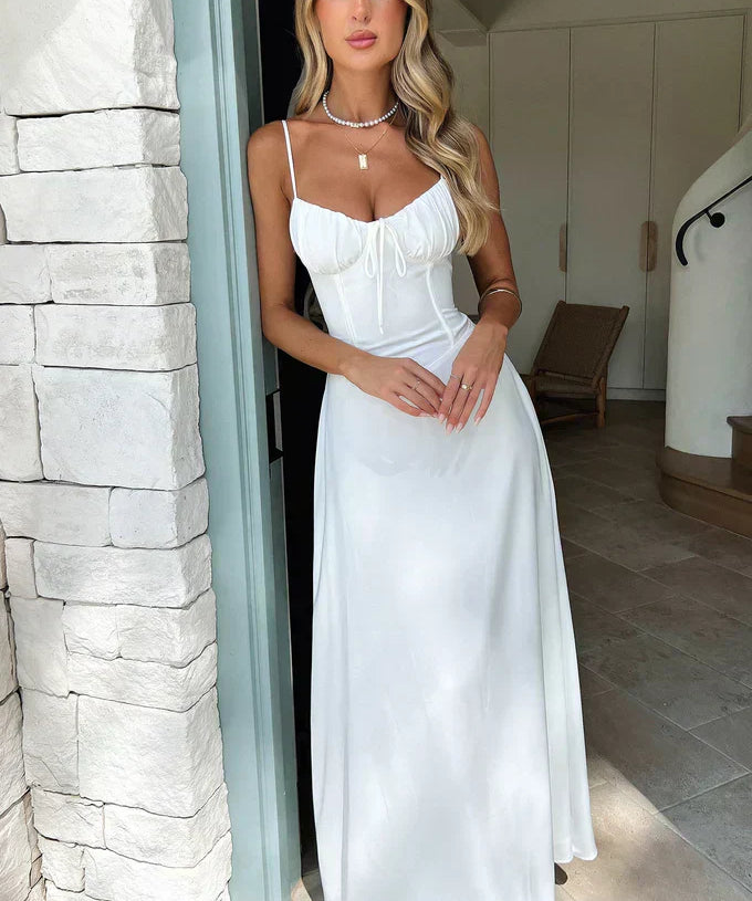 Valentina | ženski Wedding Guest Spaghetti Strap preklopna maksi haljina večernja