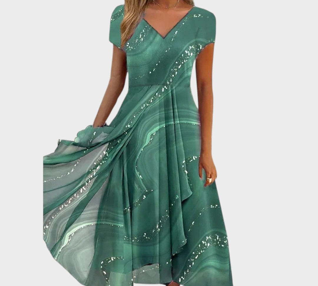 Lucija™ – Elegantna midi haljina s V-izrezom