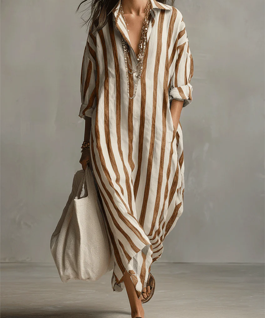 Liora | Prugasta Oversized Maxi Haljina