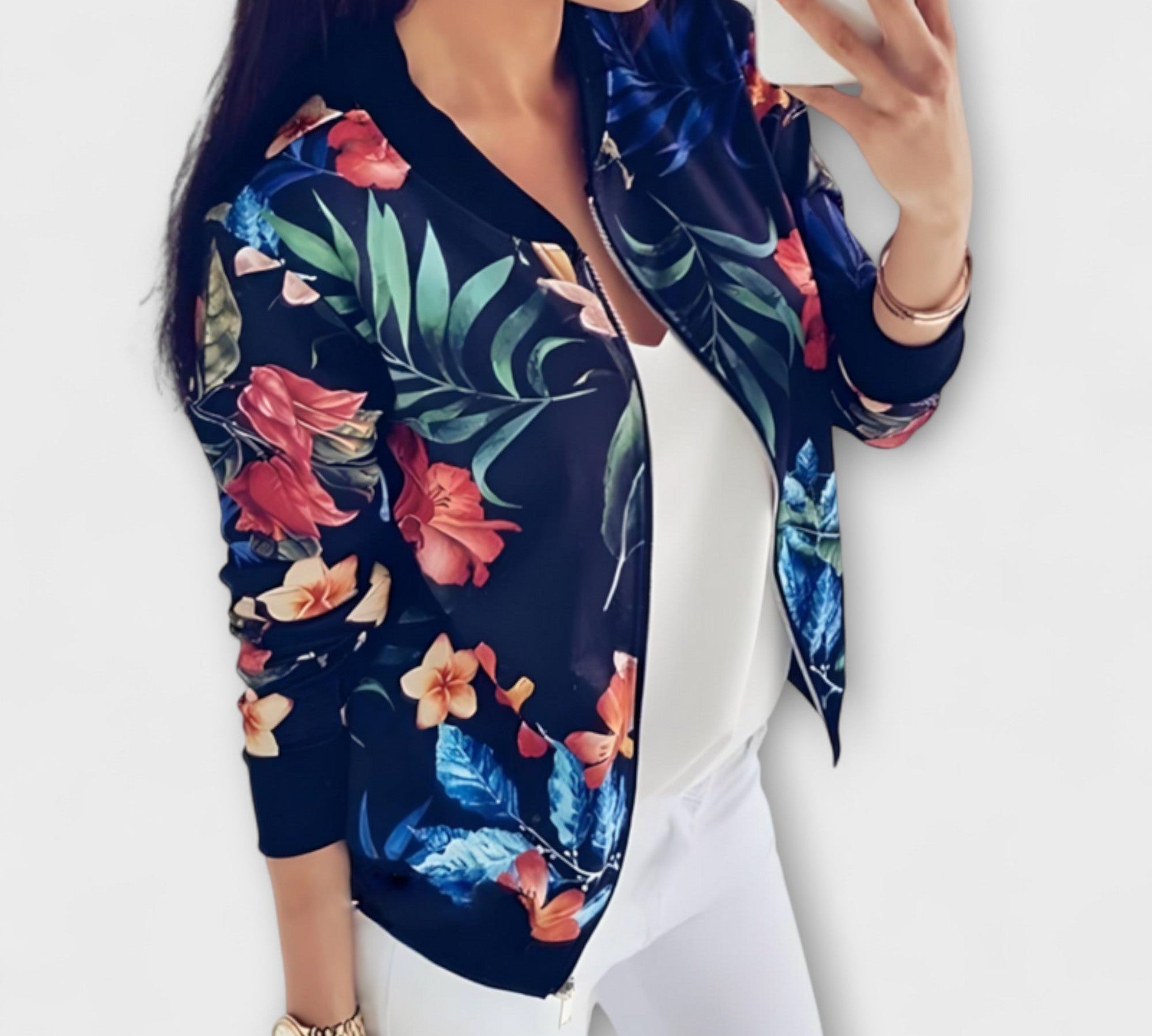 Lidia™ | Stilizirana bomber jakna s cvjetnim uzorkom