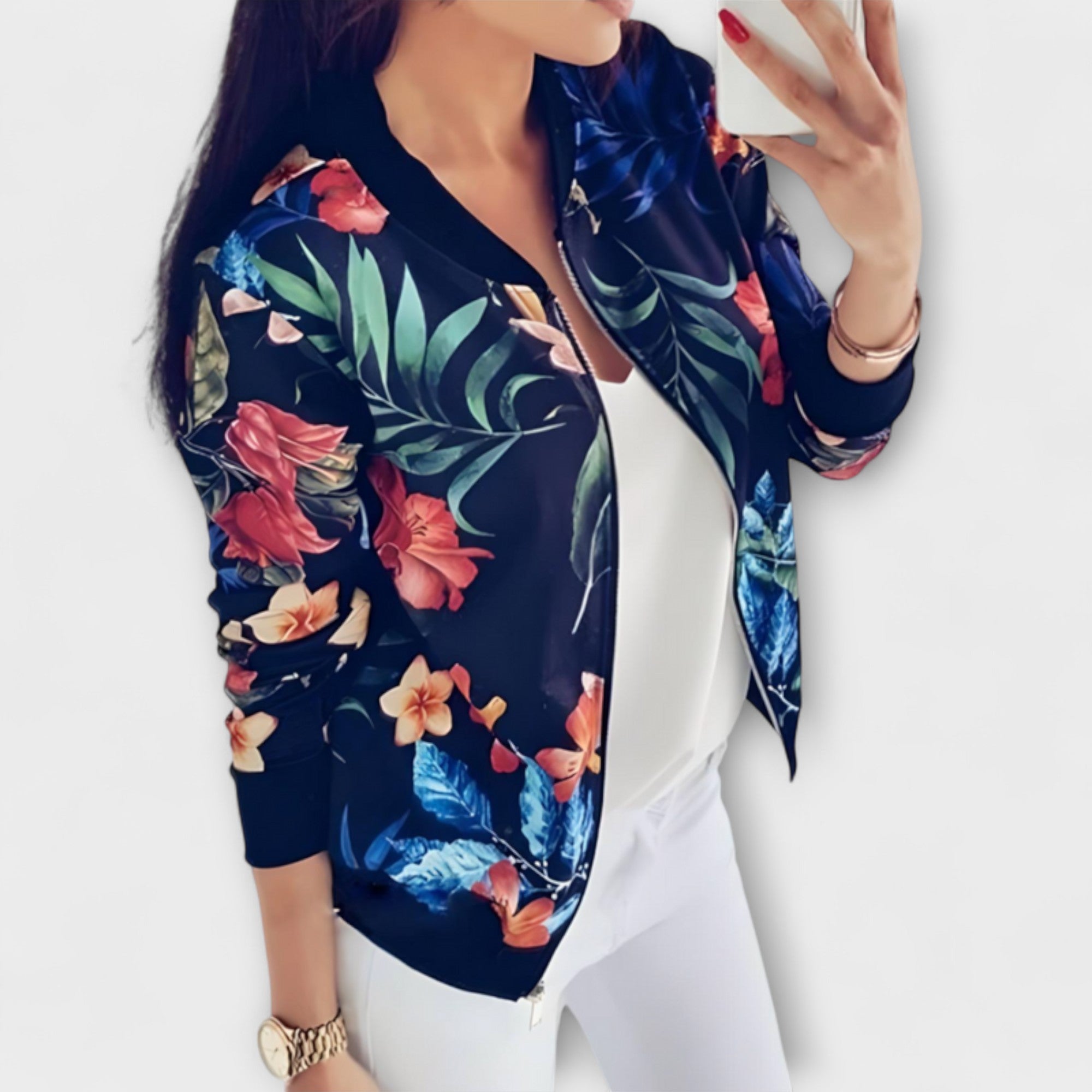 Lidia™ | Stilizirana bomber jakna s cvjetnim uzorkom