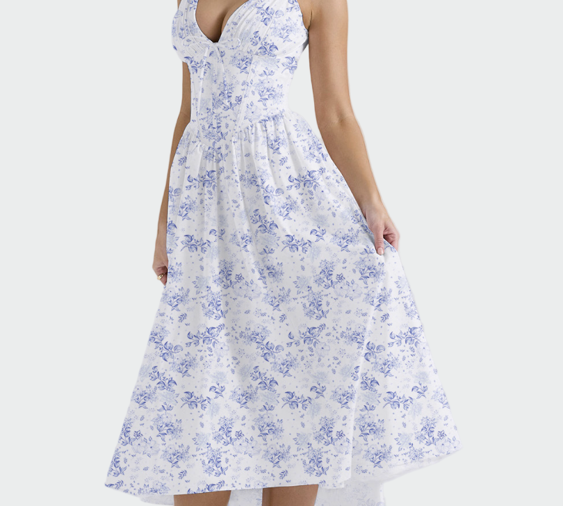 Midi haljina s romantičnim cvjetnim uzorkom