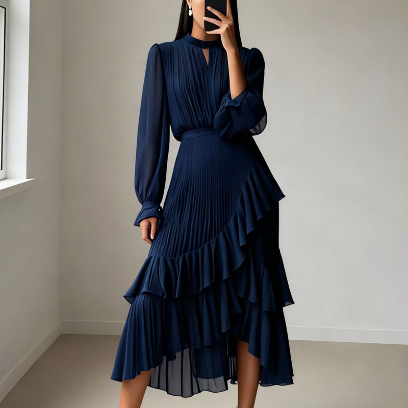 Elegantna midi plisirana haljina s volanima