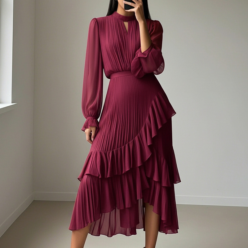 Elegantna midi plisirana haljina s volanima